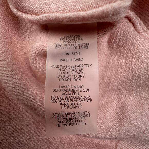 Sioni Blush Pink Lightweight Mesh Sleeve Flower Applique Sweater Women's Size L - Picture 5 of 6